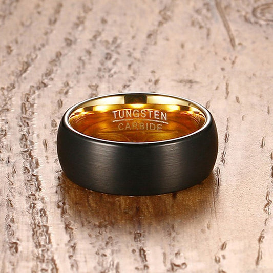 8MM Brushed Tungsten Ring for Men - Black and Gold