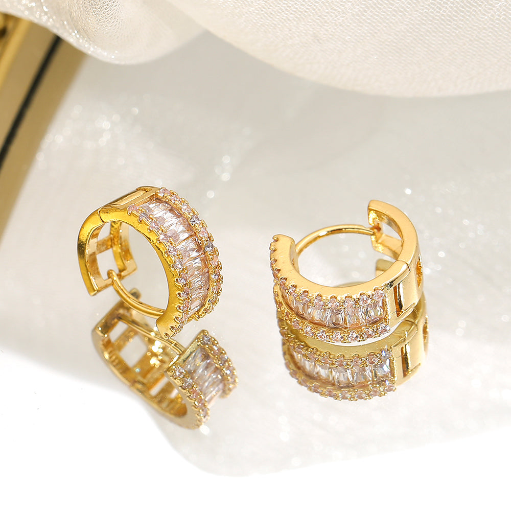 Simple Round Rhinestone Earrings for Women