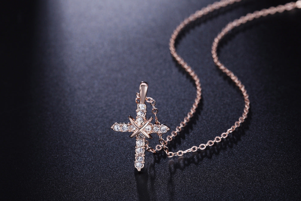 Fashion Cross Pendant Necklace with Zirconia Accents