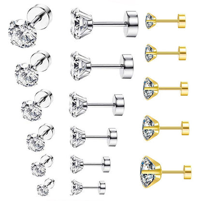 Stainless Steel 3A Zirconia Stud Earrings for Men/Women