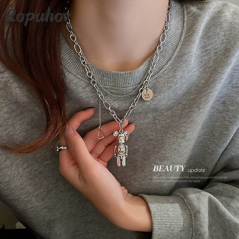 Unisex Double-Layer Cute Bear Alloy Party Necklace