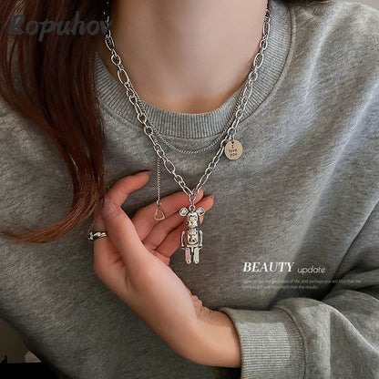 Unisex Double-Layer Cute Bear Alloy Party Necklace