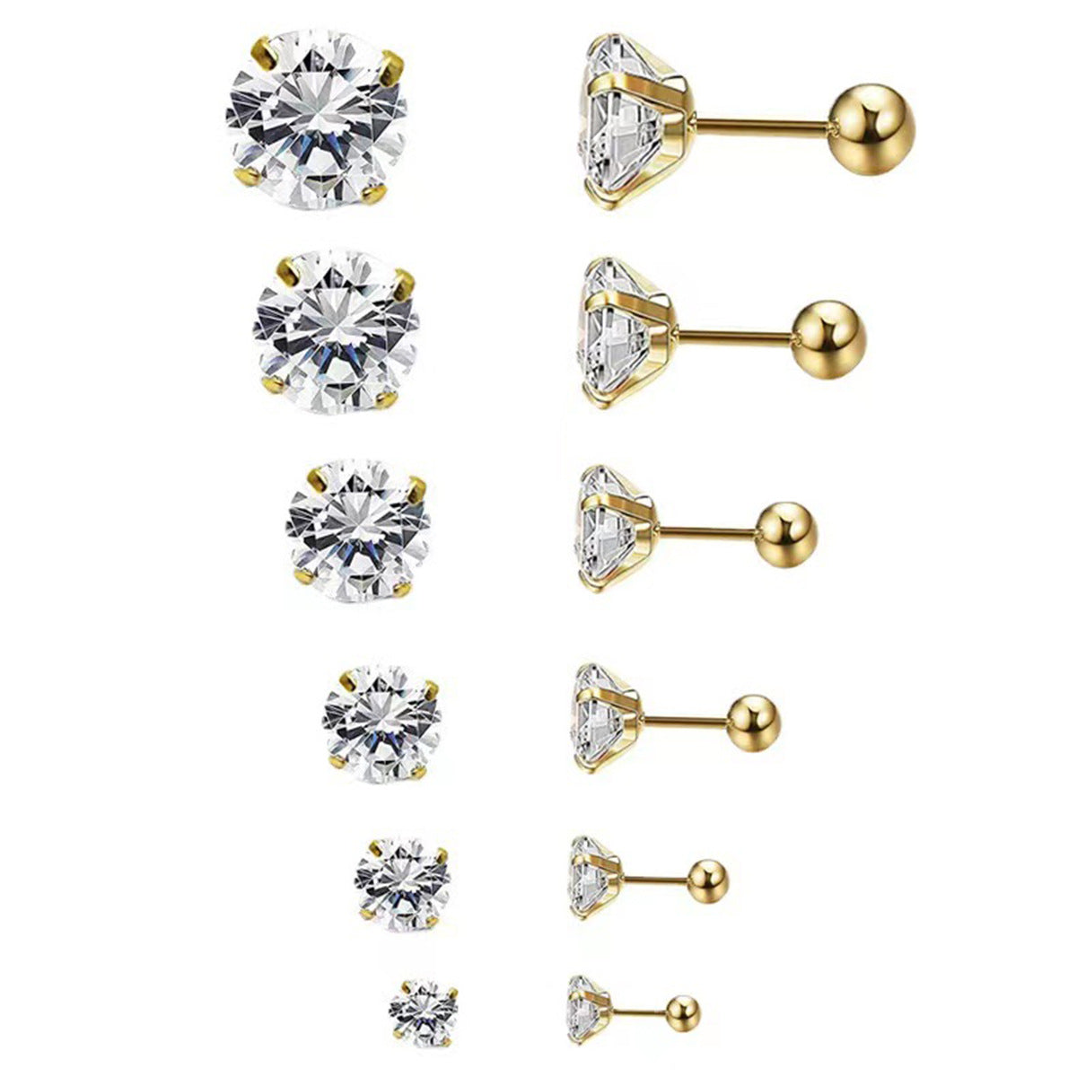 Stainless Steel 3A Zirconia Stud Earrings for Men/Women