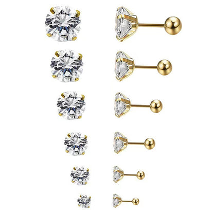 Stainless Steel 3A Zirconia Stud Earrings for Men/Women