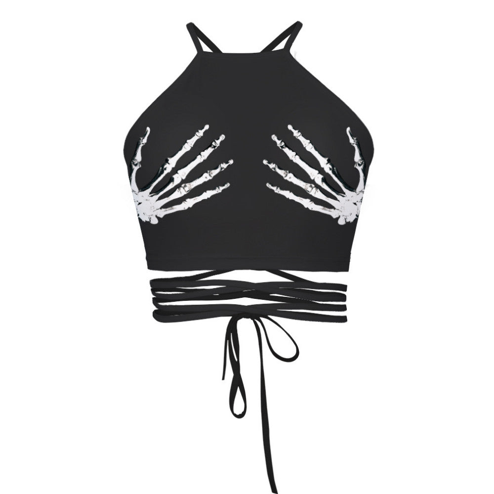 3D Ghost Hand Print Cropped Cami with Back Tie